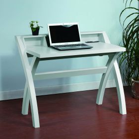 White Crosshatch Desk, Workstation Desk with USB/Power Outlet