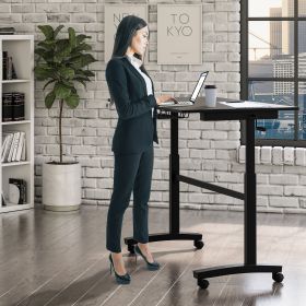 Sit Stand Desk with Casters - Black (Height Adjustable) with side crank (switchable either side, left or right side crank)