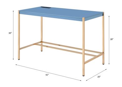 ACME Midriaks Writing Desk w/USB Port in Navy Blue & Gold Finish OF00022