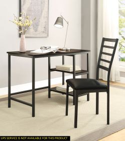 Black Finish 2-Piece Writing Desk Set with Chair Industrial Style Metal Frame Faux Leather Upholstery