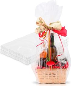 Clear Plastic Bags 10" x 8" x 20". Pack of 100 Large Gusseted PE 2 mil Pouches with Bottom. Plastic Flat Treat Bags. Cellophane Food Storage & Packagi