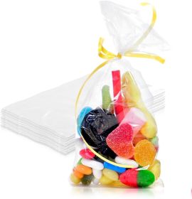 Clear Plastic Bags 4" x 2" x 10". Pack of 100 Small Gusseted PE 2 mil Pouches with Bottom. Plastic Flat Treat Bags. Cellophane Food Storage & Packagin