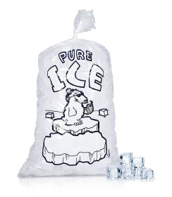 Pack of 1000 Plain Top Ice Bags with Twist Ties 10 x 20. Pure Ice Printed Bags 10x20. Thickness 1.5 mil. 8 lbs. BPA Free Food Grade Safe Plastic Ice B