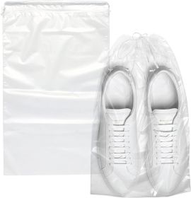 Pack of 50 Travel Shoe Bags 12 x 16.5 Clear Plastic Drawstring Bags 12 x 16 1/2 Thickness 2 mil Double Polyester Drawstrings Travel Bags Shoes Storage