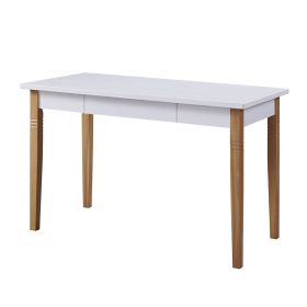 Simple Solid Wood Straight Leg Desk With Drawer For Office Home - White