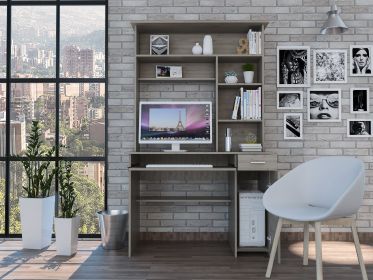 Aberdeen 2-Drawer 7-Shelf Computer Desk with Hutch Light Gray