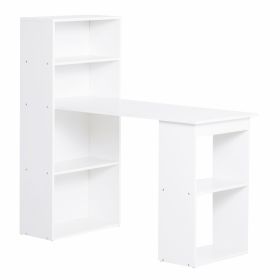 HOMCOM Modern Home Office Desk with 6-Tier Storage Shelves, 47" Writing Table with Bookshelf, White