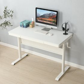 (White Tabletop) 48 x 24 InchesStanding Desk with Metal Drawer , Adjustable Height Stand up Desk, Sit Stand Home Office Desk, Ergonomic Workstation (Color: as Pic)